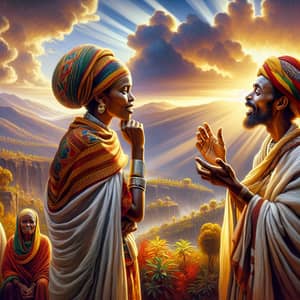 Ethiopian Proverb Scene: Heartfelt Conversation Amidst Scenic Beauty