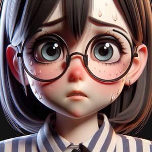 3D Anime Character with Distressed Expression