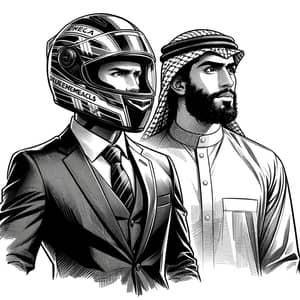 Middle-Eastern Biker in Suit and Helmet Gazing Right