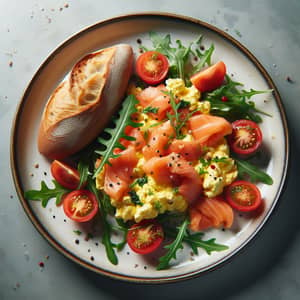 Scrambled Eggs with Salmon and Arugula Delight