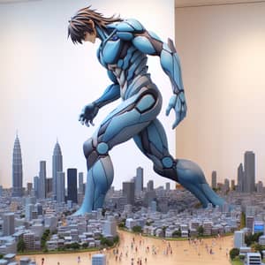 Colossal Anime-Style Character Walking Through Miniature Cityscape