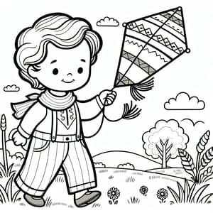 Coloring Page: Hispanic Child with Kite