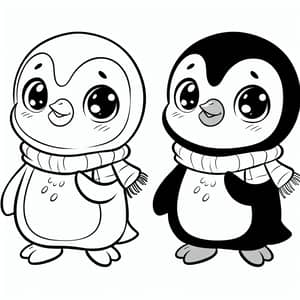 Child Penguin Cartoon Coloring Page | Vintage Style Artwork