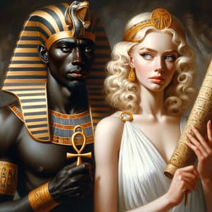 Ancient Egypt Black Pharaoh and Caucasian Woman Scene