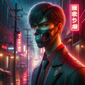 Vintage '90s Anime Art: Young Guy in Black Skull Mask