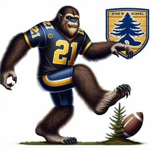 Friendly Sasquatch High School Mascot with Number 21 Jersey