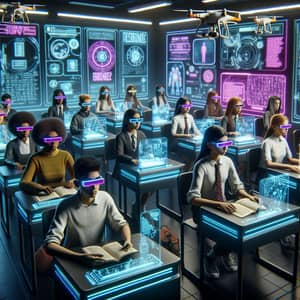 Students in a Cyberpunk Future Classroom