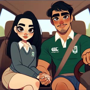 Animated South Asian Couple in Car | Pixar Style