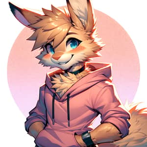 Tan Fur Blue-Eyed Bunny Character in Pink Hoodie Design