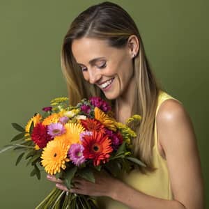 Joyful Woman with Bouquet - Professional Photography