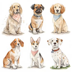 Watercolor Illustration of Adorable Dog Breeds