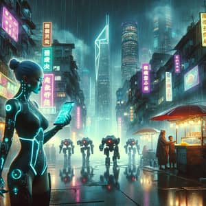 Cyberpunk Cityscape: South Asian Hacker in High-Tech Setting