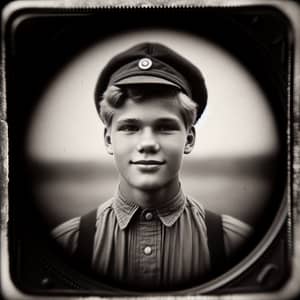 Vintage Black and White Photograph of a Young Pioneer from USSR