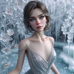 Enchanting Caucasian Girl in Shimmering Ice Dress | Ethereal Beauty