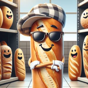 Cool Baguette Caricature - Retro Bakery Fun