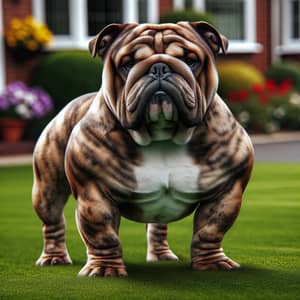 Confident Medium-Sized Brindle Bulldog in Suburban Setting