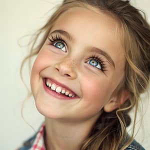 Smiling Girl with Wide Eyes and Big Lashes