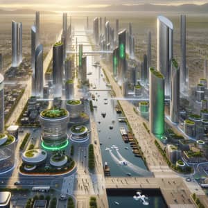 Futuristic Turkmenabat Cityscape with Skyscrapers, Technology, and Cultural Fusion