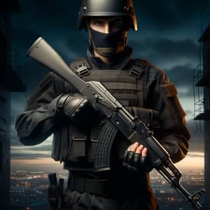 Spetsnaz Soldier with AK12 Rifle - Dusk Urban Warfare Scene