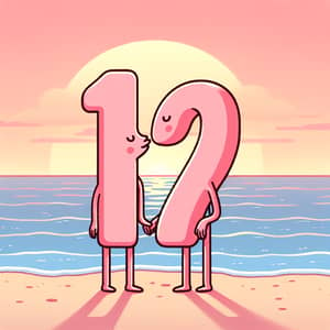 Romantic Sunset Kiss on Beach | Digit Figures 1 & 5 Illustration