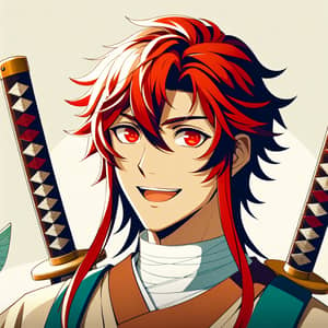 Fiery Red-Haired Anime Swordsman with Dual Cleavers