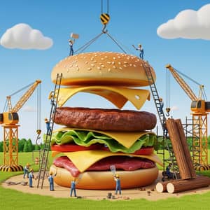 Whimsical Giant Burger Construction Scene