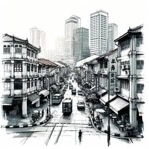 Chinatown Singapore Ink Sketch by Don Low