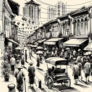 Chinatown Singapore: Whimsical Ink Sketch Art