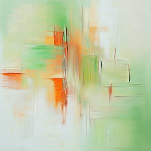 Vibrant Abstract Oil Painting in Green and Orange