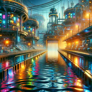 Futuristic Cyberpunk Wastewater Treatment Plant Art