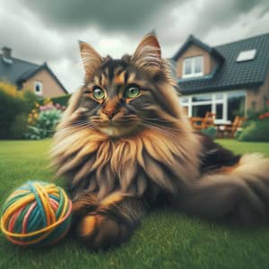 Vibrant Domestic Cat with Long Orange and Black Fur