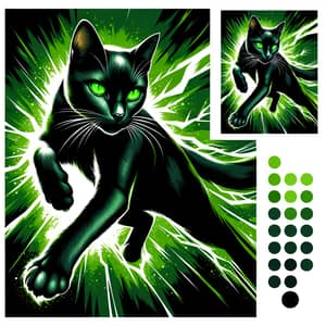 Dynamic Black Cat with Green Glowing Eyes | Superhero-inspired