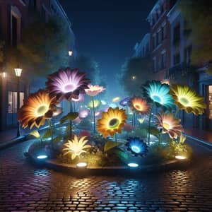 Enchanting Flower Street Lights - Serene Nighttime Ambiance