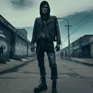 Gothic Male Rebel Standing on Graffiti Street