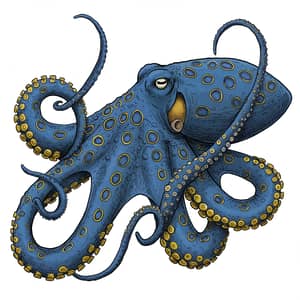 Blue Ring Octopus Ink Illustration