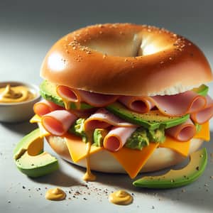 Savory Bagel Sandwich with Ham, Cheddar, and Avocado