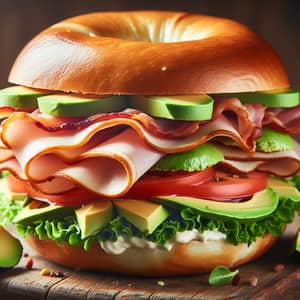 Delicious Bagel Sandwich with Turkey, Bacon, Avocado & More