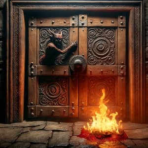 Ancient Door with Fire and Mystery