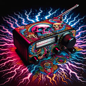 Vibrant Ham Radio with Skulls and Lightning Art