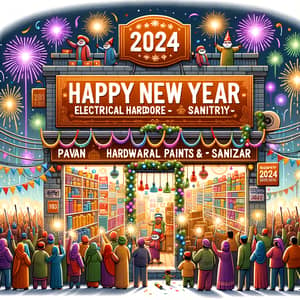 New Year 2024 Festive Scene with Sparklers, Confetti & Celebration