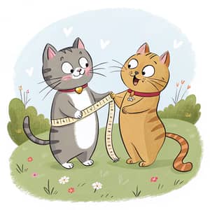 Cartoon Cats Measuring Waist: Fun and Playful