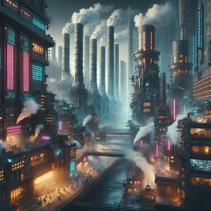 Cyberpunk Landscape with Industrial Chimneys