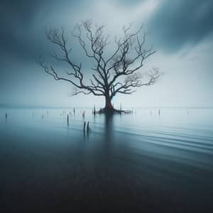 Dried Tree Standing Alone in the Sea