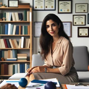 Professional Middle-Eastern Female Medical Psychologist in Clinical Setting