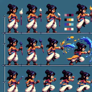 South Asian Female Artist Pixel Art Sprite Sheet