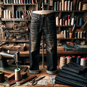 Handcrafted Dark Raw Denim Jeans with Exposed Selvedge