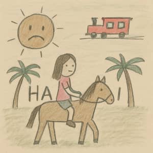 Simple Childlike Drawing of Hawaii Scene