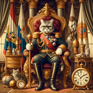 Regal Russian Empire General Cat on Throne