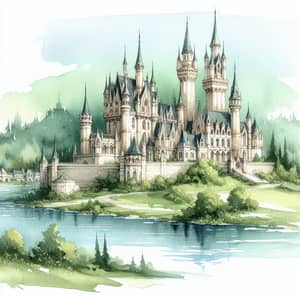 Fantasy Castle in Watercolor: A Dreamlike Scene