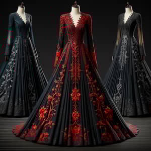 Targaryen Black & Red Full-Length Dress - Medieval Fantasy Style